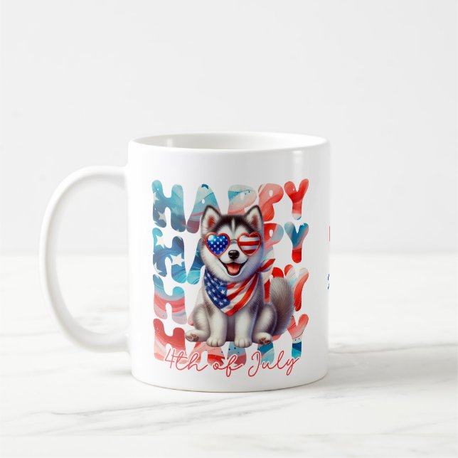 Personalized Happy 4th of July Husky Dog Coffee Mug (Left)
