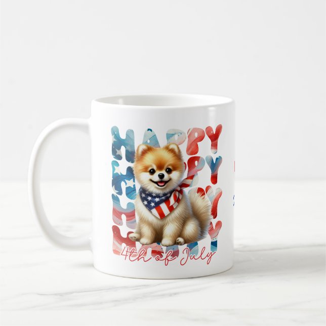 Personalized Happy 4th of July Pomeranian  Coffee Mug (Left)