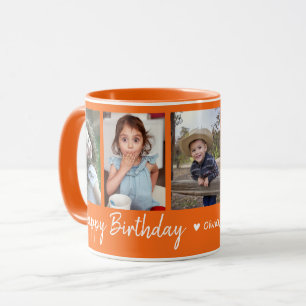 Personalized Happy Birthday 5 Photo Collage Orange Mug