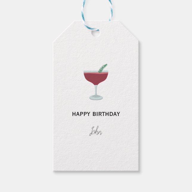 Personalized Happy Birthday Gift Tag with Cocktail (Front)