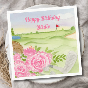 Personalized Happy Birthday Peonies On Golf Course Napkin