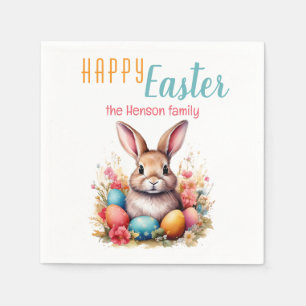 Personalized Happy Easter Bunny Eggs Family  Napkin