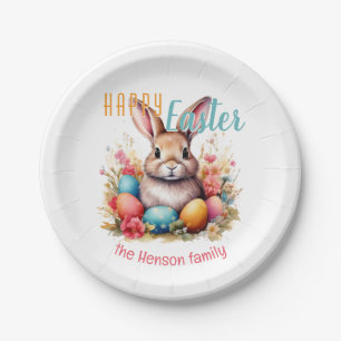 Personalized Happy Easter Bunny Eggs Family Paper Plate