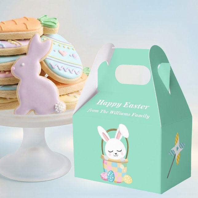 Personalized Happy Easter Bunny Green Party Favour Box (Creator Uploaded)