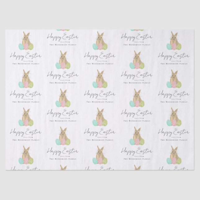 Personalized Happy Easter Bunny Watercolor Tissue Paper (Front)