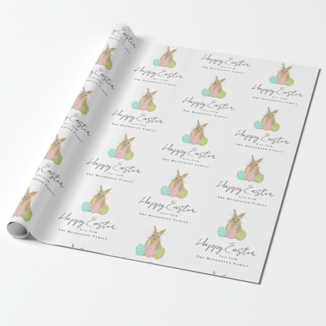 Personalized Happy Easter Bunny Watercolor Wrapping Paper (Unrolled)