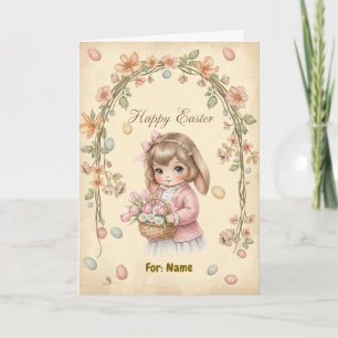 Personalized Happy Easter Card - Bunny Girl