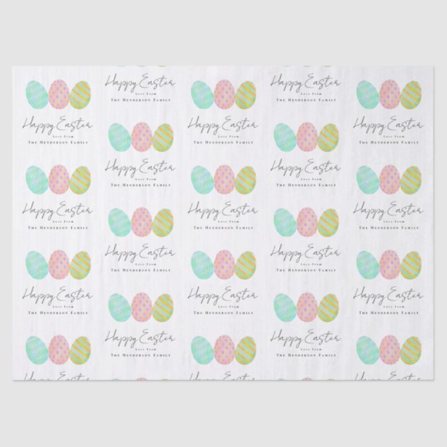 Personalized Happy Easter Eggs Watercolor Tissue Paper (Front)