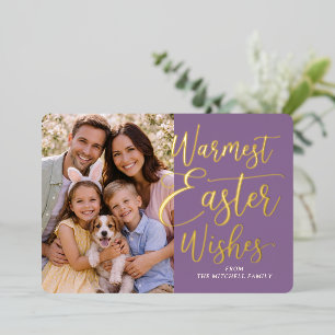 Personalized Happy Easter Family Photo Gold Foil Holiday Card