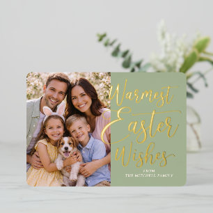 Personalized Happy Easter Family Photo Gold Foil Holiday Card