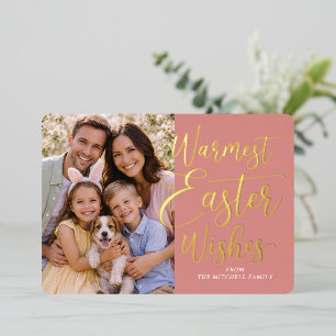 Personalized Happy Easter Family Photo Gold Foil Holiday Card