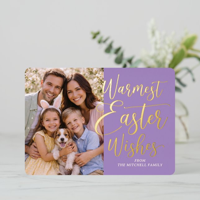 Personalized Happy Easter Family Photo Gold Foil Holiday Card (Standing Front)