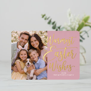 Personalized Happy Easter Family Photo Gold Foil Holiday Card
