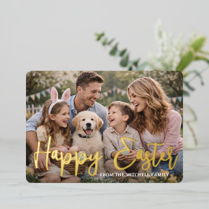 Personalized Happy Easter Family Photo Gold Foil Holiday Card