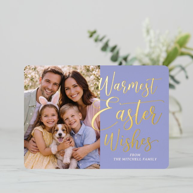 Personalized Happy Easter Family Photo Gold Foil Holiday Card (Standing Front)