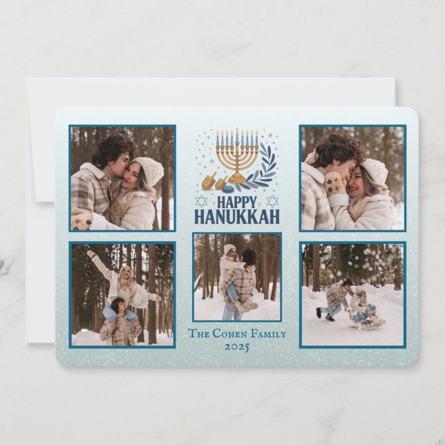 Personalized Happy Hanukkah Card with 5 Photos (Front)