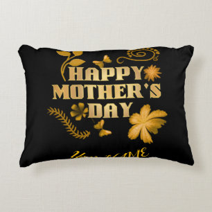Personalized Happy Mother’s Day Gold Floral gift   Decorative Cushion