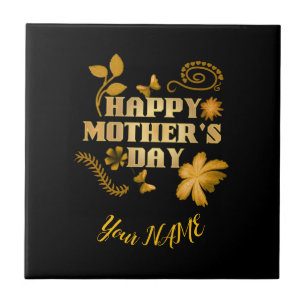 Personalized Happy Mother’s Day Gold Floral gift   Tile