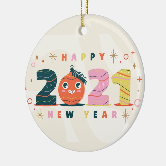 Personalized Happy New Year 2021 Ceramic Tree Decoration (Left)