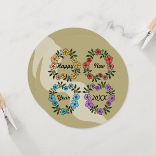 PERSONALIZED HAPPY NEW YEAR 20XX & FLOWERS WREATH CARD