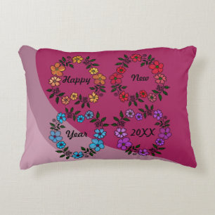 PERSONALIZED HAPPY NEW YEAR 20XX & FLOWERS WREATHS DECORATIVE CUSHION