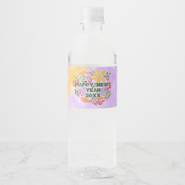 PERSONALIZED HAPPY NEW YEAR 20XX  WATER BOTTLE LABEL (Front)