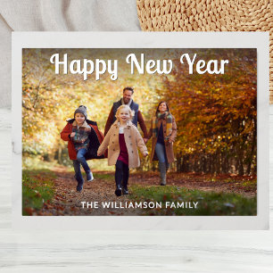 Personalized Happy New Year Family Photo Foil Holiday Card