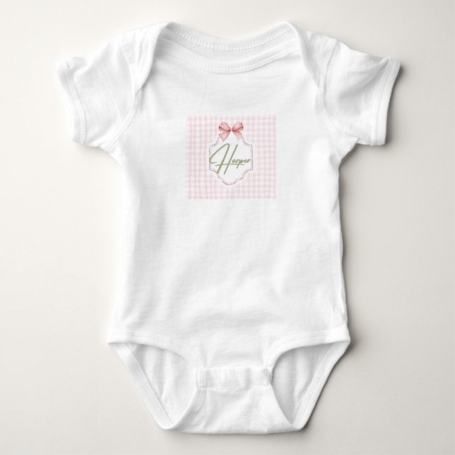 Personalized Harper Baby Girl Nursery Bow&Gingham  Bodysuit (Front)