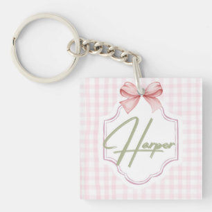 Personalized Harper Baby Girl Nursery Bow&Gingham Key Ring