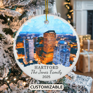 Personalized Hartford Ornament, Connecticut State Ceramic Tree Decoration
