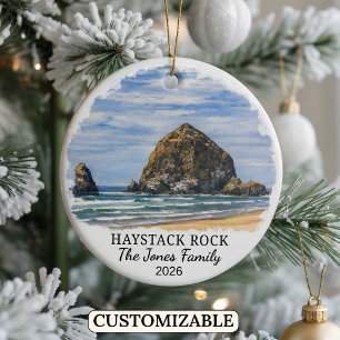 Personalized Haystack Rock Ornament, Custom Oregon Ceramic Tree Decoration