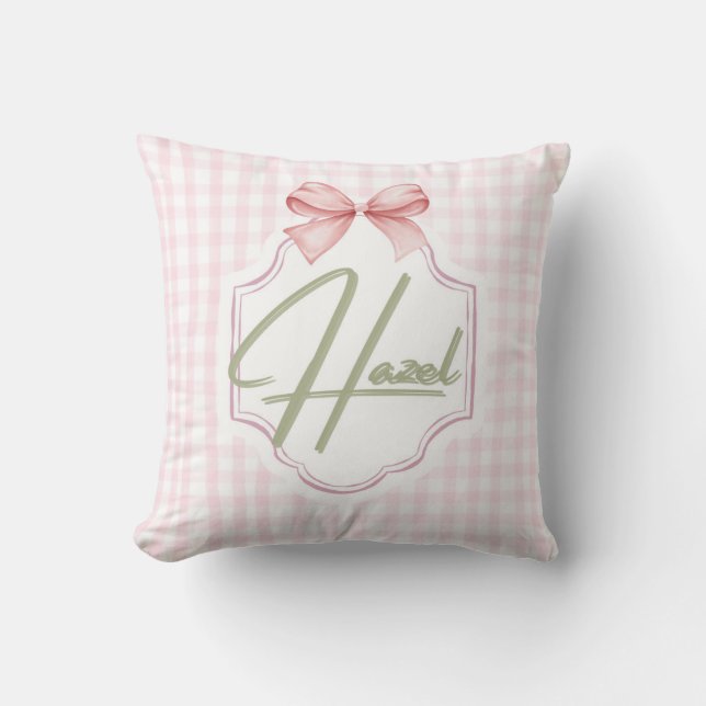 Personalized Hazel Baby Girl Nursery Bow&Gingham  Cushion (Front)
