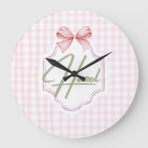 Personalized Hazel Baby Girl Nursery Bow&Gingham  Large Clock
