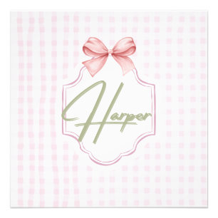 Personalized Hazel Baby Girl Nursery Bow&Gingham Photo Print