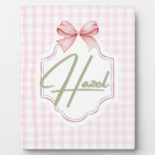 Personalized Hazel Baby Girl Nursery Bow&Gingham  Plaque