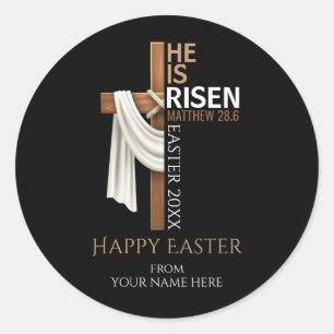 Personalized He Is Risen Cross Happy Easter Classic Round Sticker