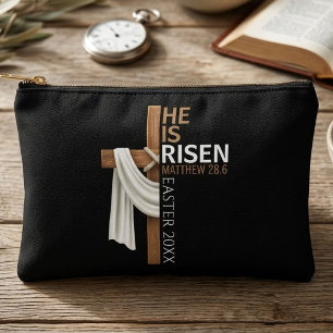Personalized He Is Risen Vintage Easter Cross Accessory Pouch