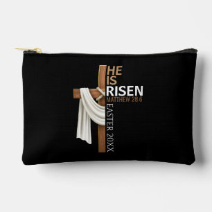 Personalized He Is Risen Vintage Easter Cross Accessory Pouch