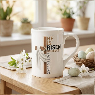 Personalized He Is Risen Vintage Easter Cross Bone China Mug