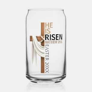 Personalized He Is Risen Vintage Easter Cross Can Glass
