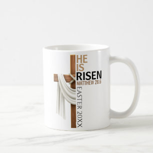 Personalized He Is Risen Vintage Easter Cross Coffee Mug