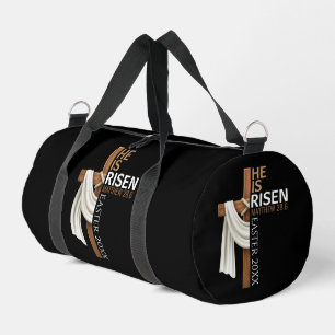 Personalized He Is Risen Vintage Easter Cross Duffle Bag