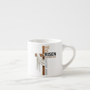 Personalized He Is Risen Vintage Easter Cross Espresso Cup