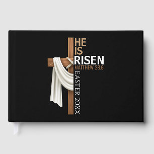 Personalized He Is Risen Vintage Easter Cross Guest Book