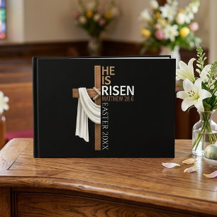 Personalized He Is Risen Vintage Easter Cross Guest Book