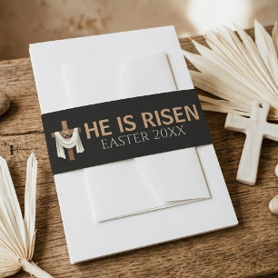 Personalized He Is Risen Vintage Easter Cross Invitation Belly Band