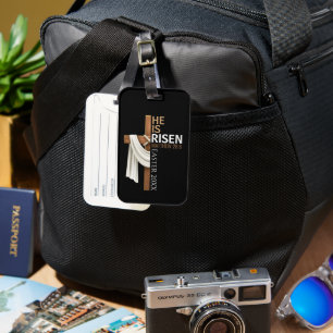 Personalized He Is Risen Vintage Easter Cross Luggage Tag