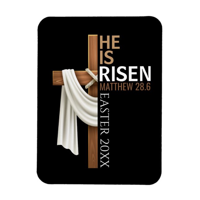Personalized He Is Risen Vintage Easter Cross Magnet (Vertical)