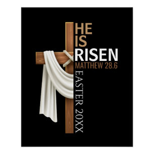 Personalized He Is Risen Vintage Easter Cross Poster
