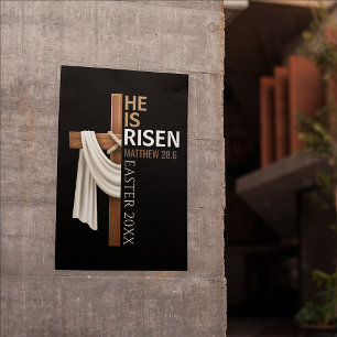 Personalized He Is Risen Vintage Easter Cross Poster